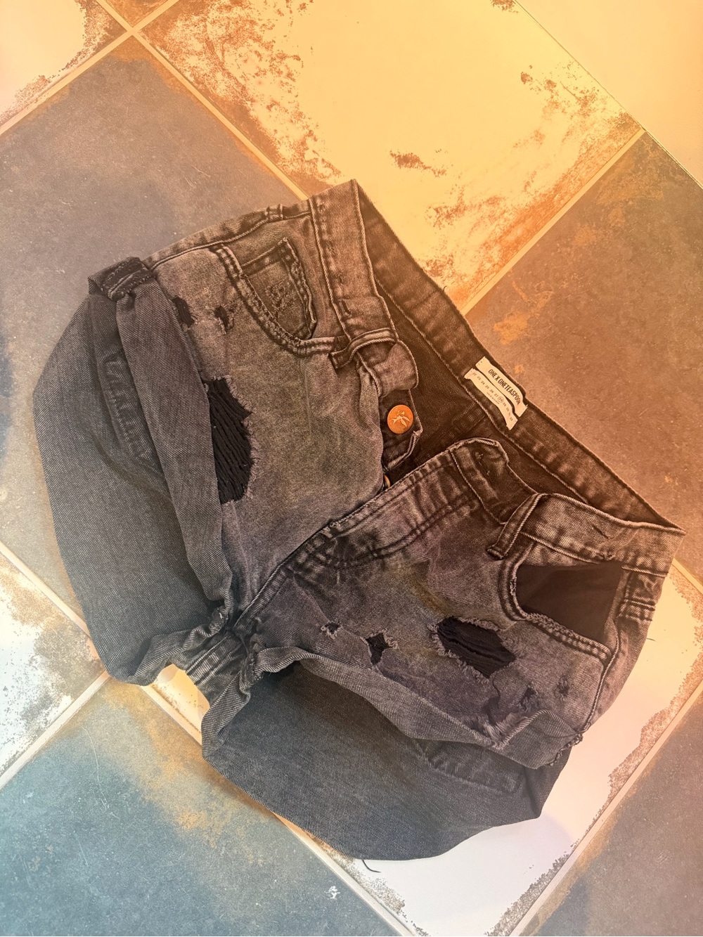 One Teaspoon Black Distressed Denim Cutoff Shorts
